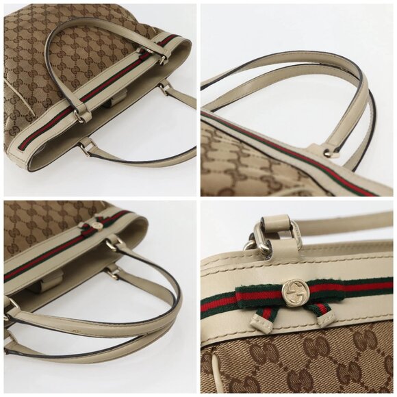 GUCCI GG Canvas Web Sherry Line Tote Bag Beige Red Green 257061 Auth BA6046 - Picture 16 of 16